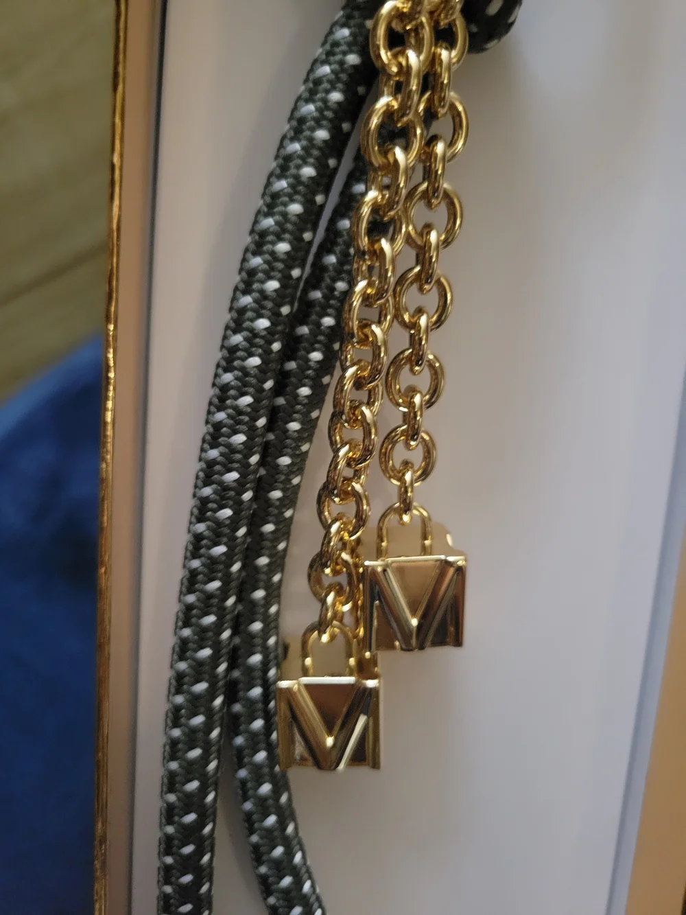 Michael Kors Novelty Gold Tone and Speckled Green Cord Bag Charm